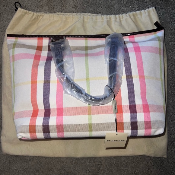 Burberry Nova Check Medium Tote Shoulder Handbag Canvas Leather Double Handle - Picture 3 of 6